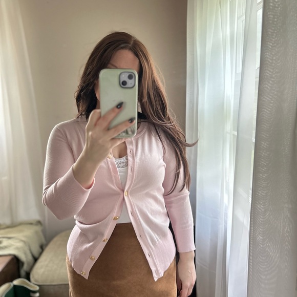 Premise Sweaters - Premise Light Pink Cardigan with Gold Buttons